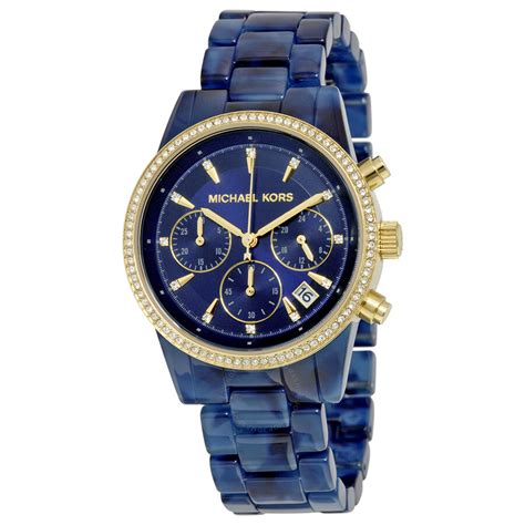 michael kors watch blue and gold|michael kors navy blue watch.